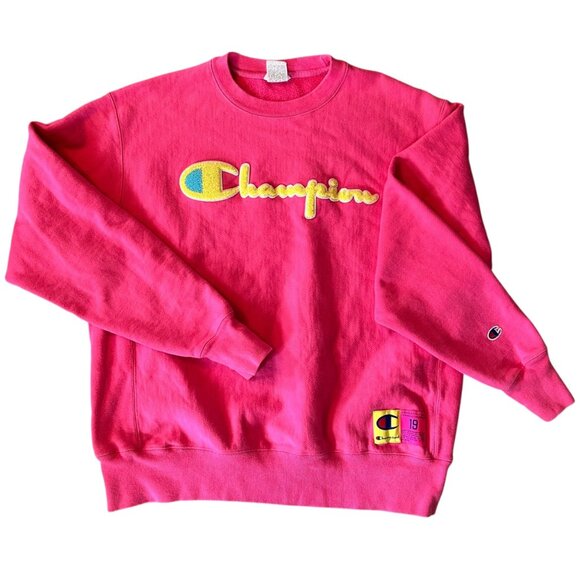 Vintage Champion Neon Pink Reverse Weave Crewneck Sweatshirt L - Picture 1 of 4